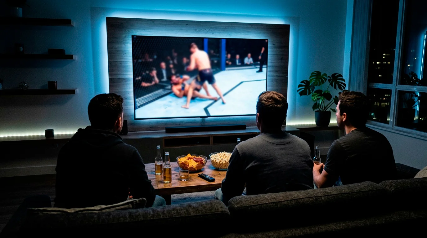 Zuschauer verfolgen einen UFC-Kampf auf einem grossen Bildschirm
